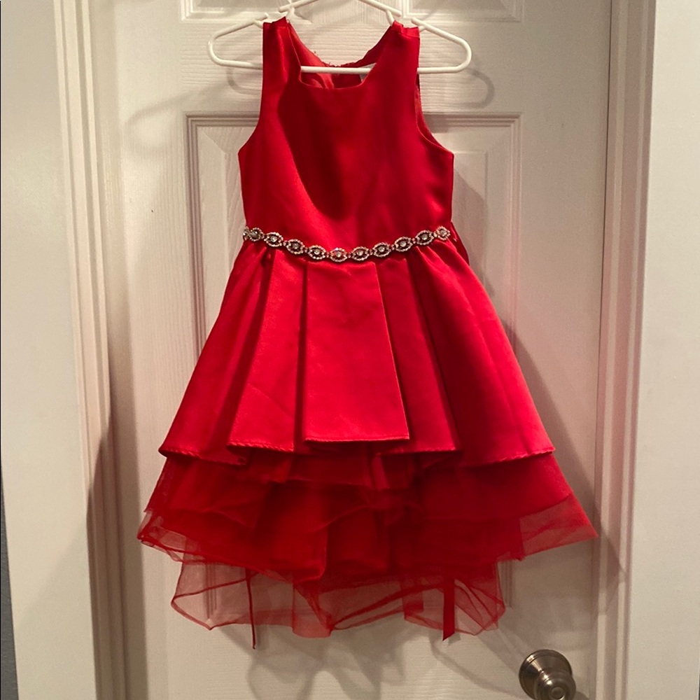 Elegant Red Kids Dress with Embellished Waist